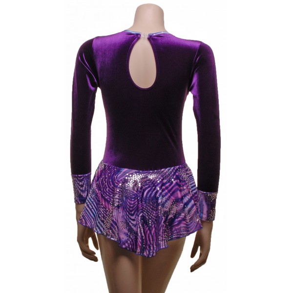 Purple Velvet and Foiled Long Sleeve Skating Dress