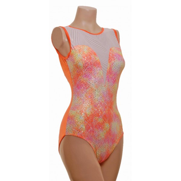 Mirage White/Orange Gymnastic Leotard (062a)