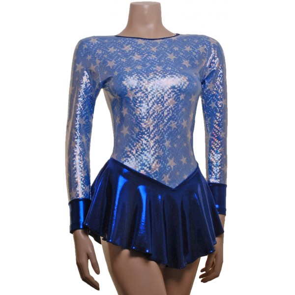 Blue Hologram and Navy Shine Long Sleeve Skating Dress