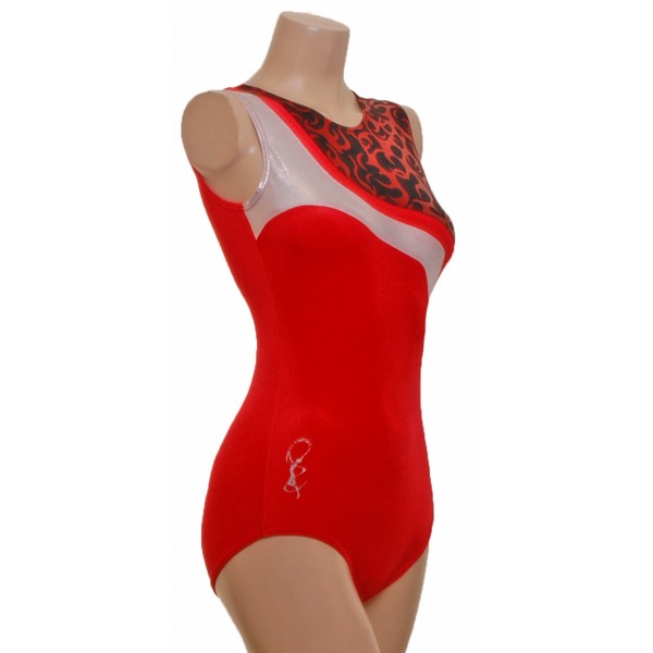 Seoul Red/Silver Sleeveless Gymnastic Leotard (067b)