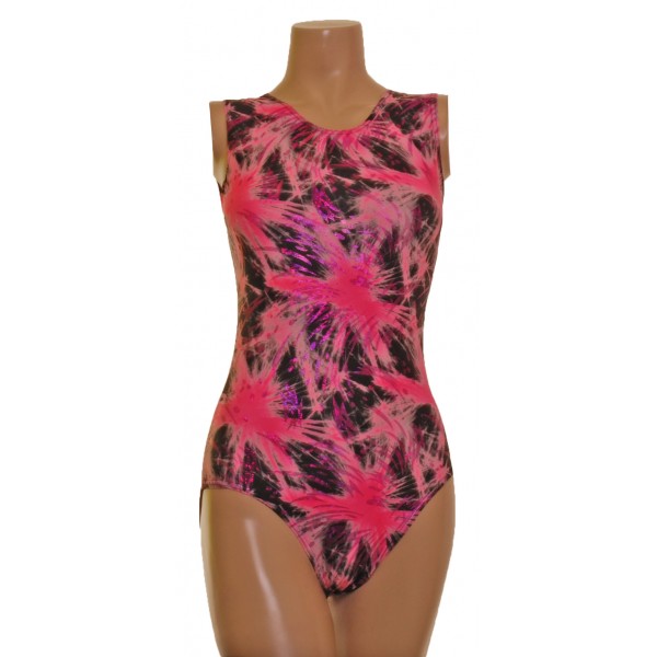 Cadiz Pink Splash Sleeveless Gymnastic Leotard (007k)