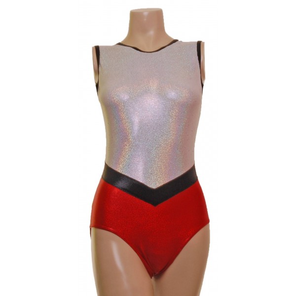Vancouver Silver/Red Sleeveless Gymnastic Leotard 