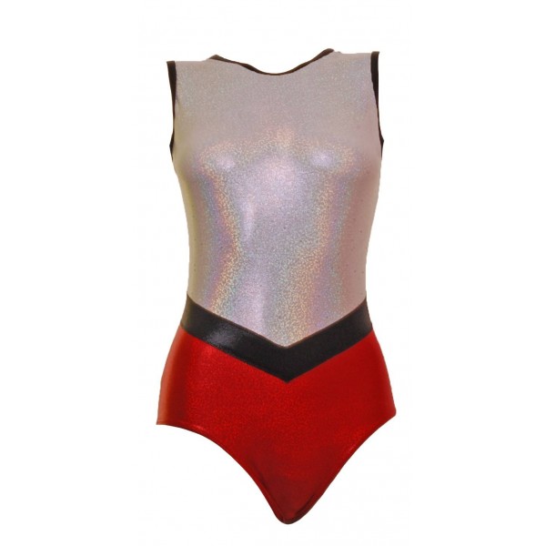 Vancouver Silver/Red Sleeveless Gymnastic Leotard 