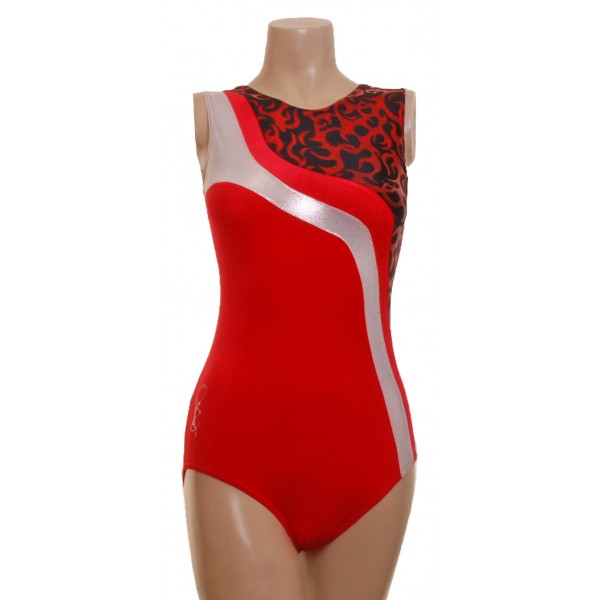 Seoul Red/Silver Sleeveless Gymnastic Leotard (067b)