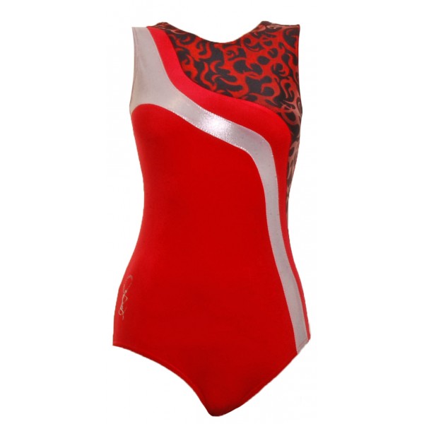 Seoul Red/Silver Sleeveless Gymnastic Leotard (067b)