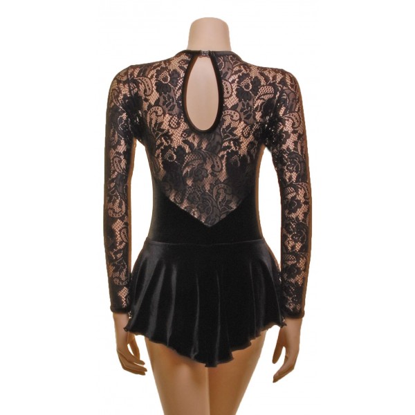 Black Velvet and Lace Long Sleeve Skating Dress