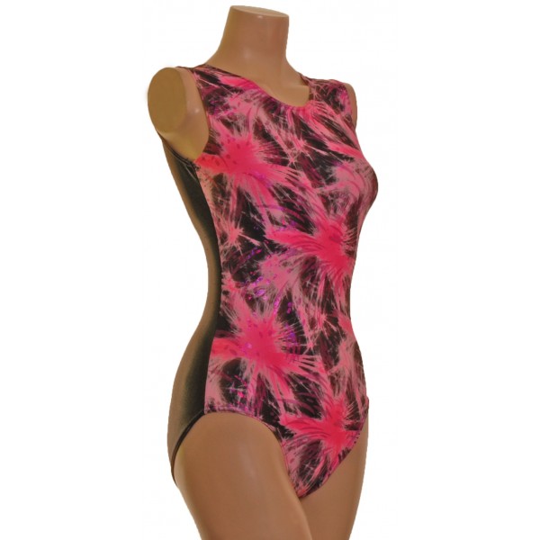 Cadiz Pink Splash Sleeveless Gymnastic Leotard (007k)