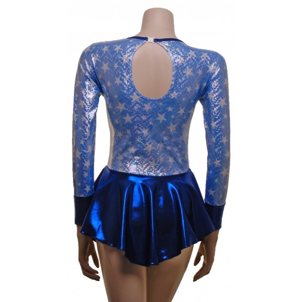 Blue Hologram and Navy Shine Long Sleeve Skating Dress