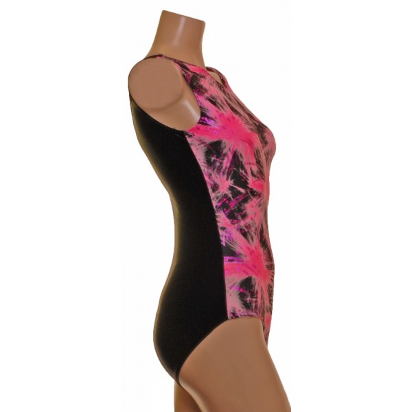 Cadiz Pink Splash Sleeveless Gymnastic Leotard (007k)