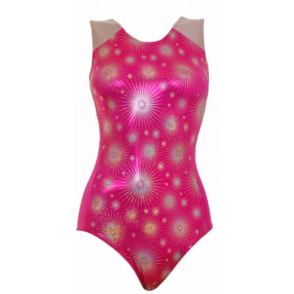 Topaz Pink Starburst Sleeveless Gymnastic Leotard 