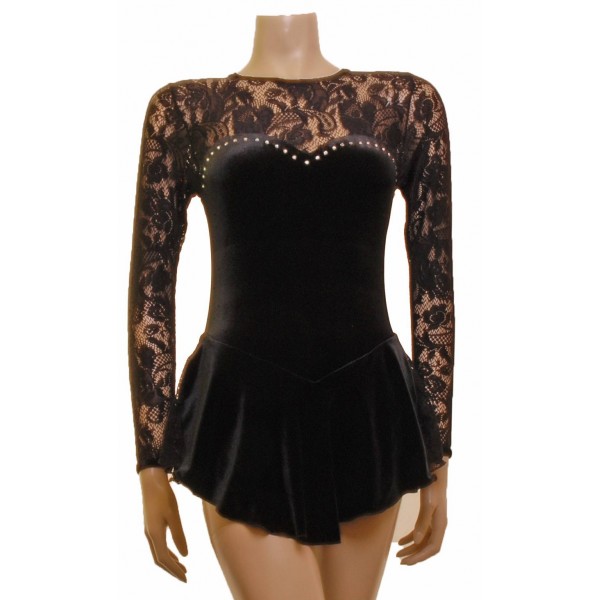 Black Velvet and Lace Long Sleeve Skating Dress