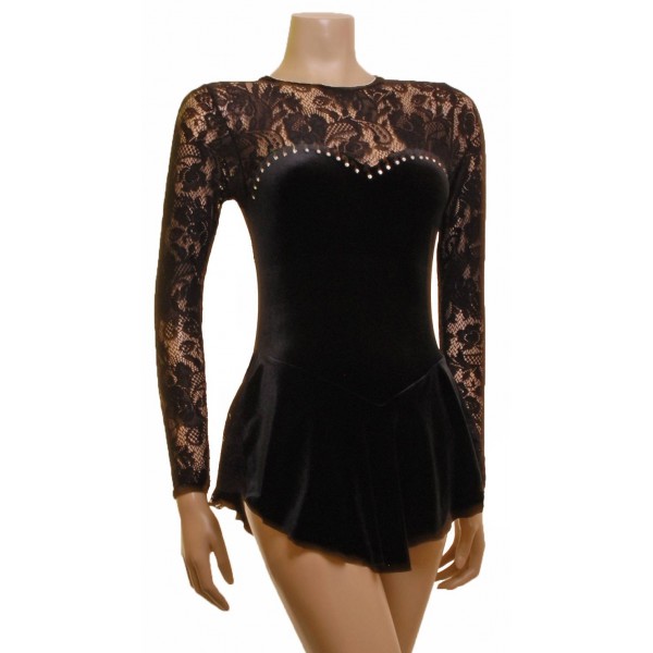 Black Velvet and Lace Long Sleeve Skating Dress