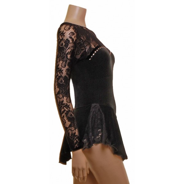 Black Velvet and Lace Long Sleeve Skating Dress