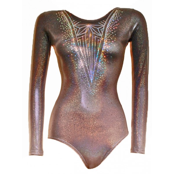 Madrid Black to Silver Ombre Long Sleeve Gymnastic Leotard (060b)