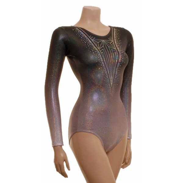 Madrid Black to Silver Ombre Long Sleeve Gymnastic Leotard (060b)