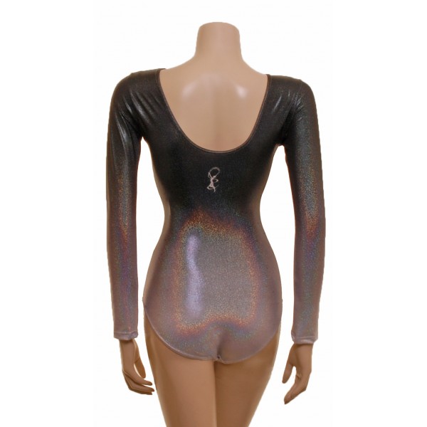 Madrid Black to Silver Ombre Long Sleeve Gymnastic Leotard (060b)