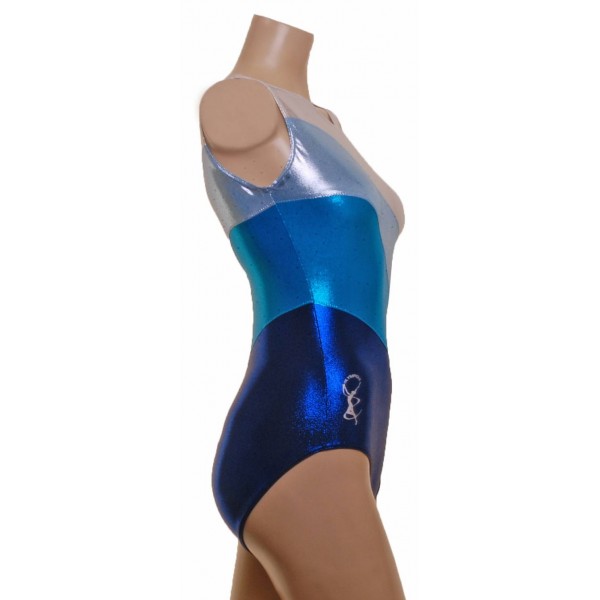 Multi-Wave Blue Sleeveless Gymnastic Leotard (061a)