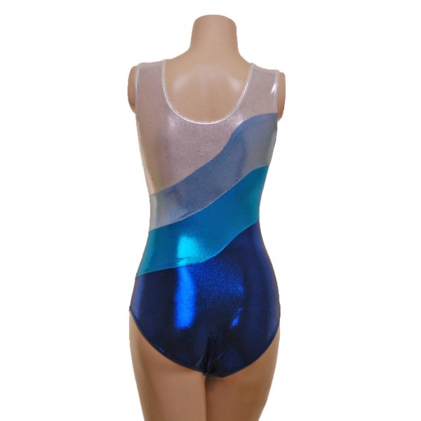 Multi-Wave Blue Sleeveless Gymnastic Leotard (061a)