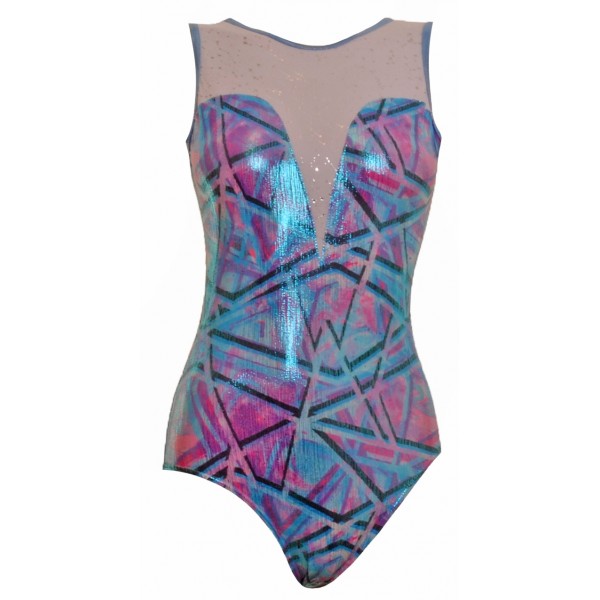 Mirage White/Blue Gymnastic Leotard (062b)