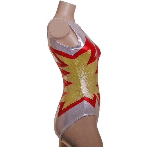 Starburst Silver Sleeveless Gymnastic Leotard 