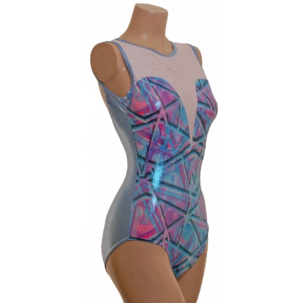 Mirage White/Blue Gymnastic Leotard (062b)