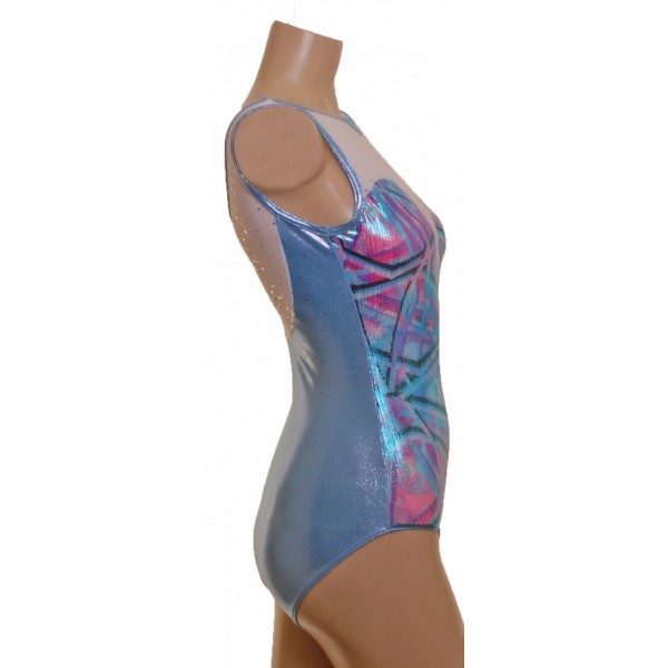 Mirage White/Blue Gymnastic Leotard (062b)