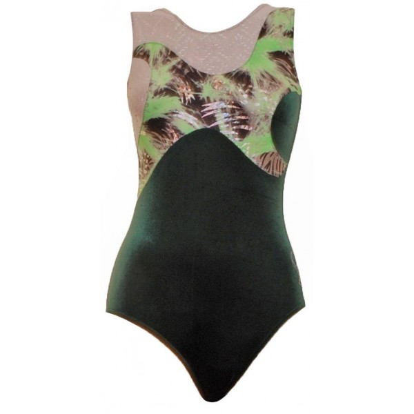 Star Shadow Green Splash Sleeveless Gymnastic Leotard 