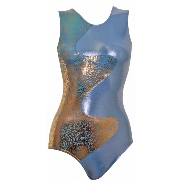 Spirit Blue/Gold Sleeveless Gymnastic Leotard (069a)