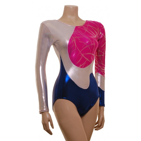 Saturn Pink/Navy Long Sleeved Gymnastic Leotard (071b)