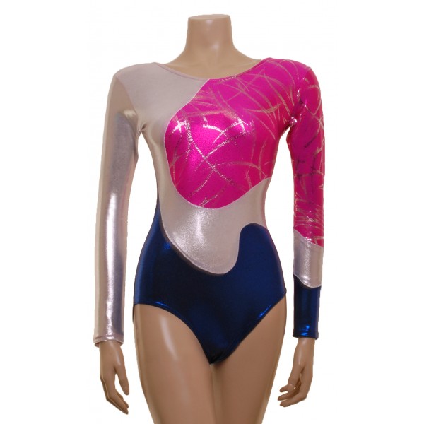 Saturn Pink/Navy Long Sleeved Gymnastic Leotard (071b)