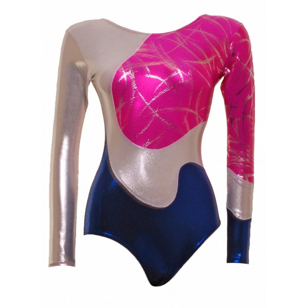 Saturn Pink/Navy Long Sleeved Gymnastic Leotard (071b)