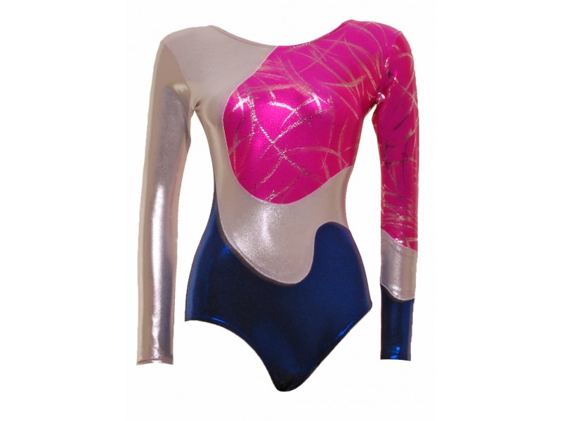 Saturn Pink/Navy Long Sleeved Gymnastic Leotard | Olympique