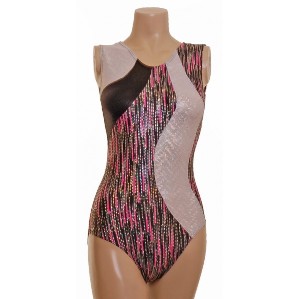 San Diago Pink/Silver Sleeveless Gymnastic Leotard (053b)