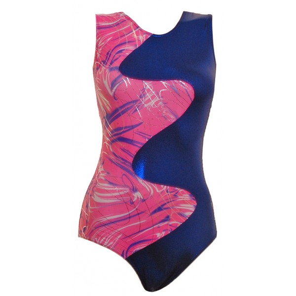 Spirit Pink/Navy Sleeveless Gymnastic Leotard (069c)