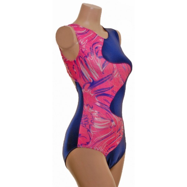 Spirit Pink/Navy Sleeveless Gymnastic Leotard (069c)