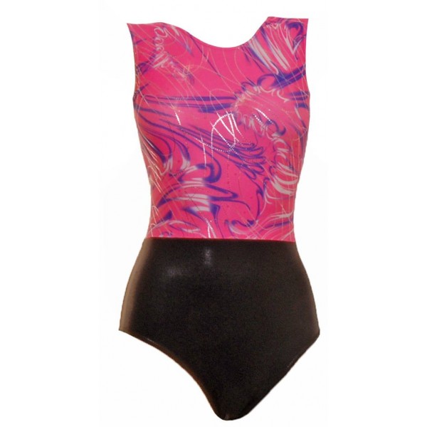 Saville Pink/Black Sleeveless Gymnastic Leotard (065a)