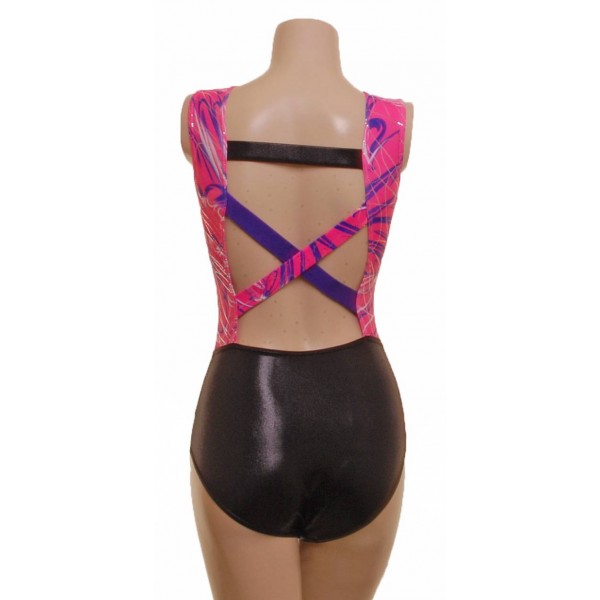 Saville Pink/Black Sleeveless Gymnastic Leotard (065a)