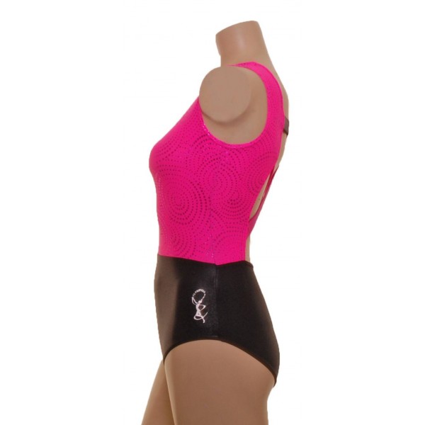 Saville Pink/Black Sleeveless Gymnastic Leotard (065a)