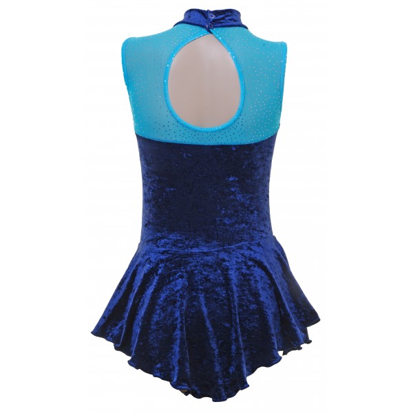 Navy Blue Velvet Sleeveless Skating Dress (S110a)