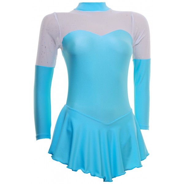 Aqua and White Mesh Long Sleeve Skating Dress  (S096M)