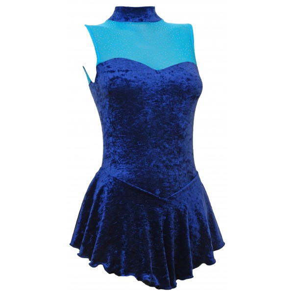 Navy Blue Velvet Sleeveless Skating Dress (S110a)