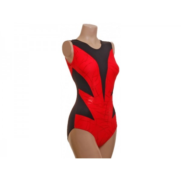 Cascade Red and Black Sleeveless Gymnastic Leotard (056b)