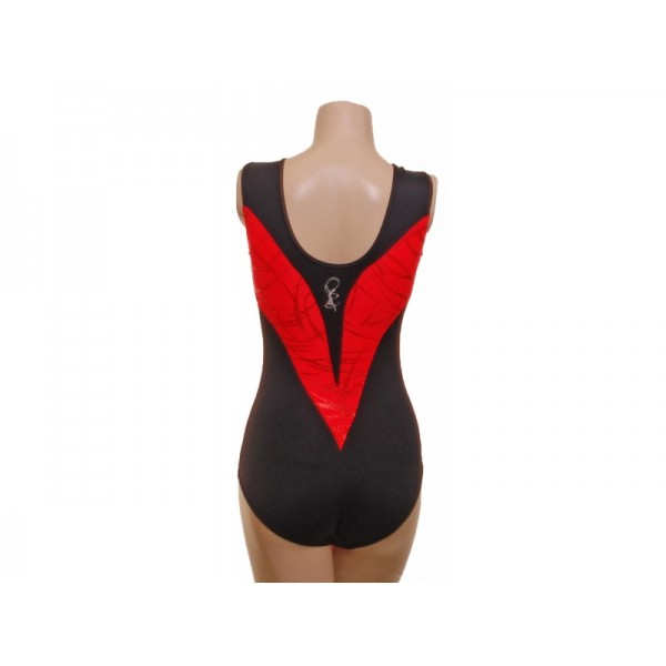 Cascade Red and Black Sleeveless Gymnastic Leotard (056b)