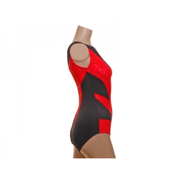 Cascade Red and Black Sleeveless Gymnastic Leotard (056b)