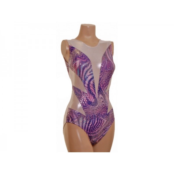 Cascade Purple and Silver Sleeveless Gymnastic Leotard (056c)