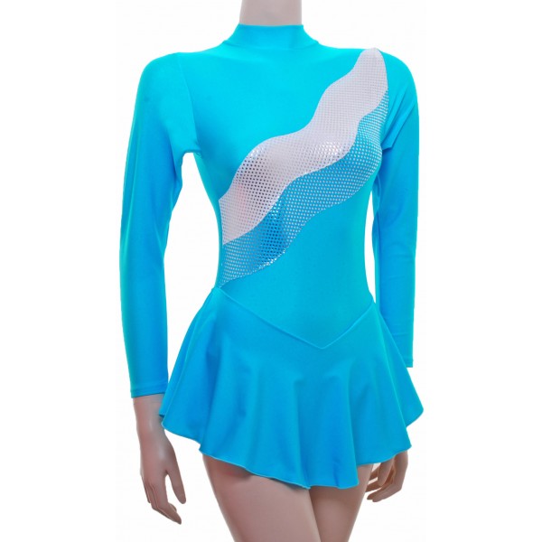 Turquoise  Long Sleeve Skating Dress with Foil Highlights