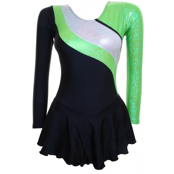 Black with Green/Silver Long Sleeve Skating Dress (s113b)
