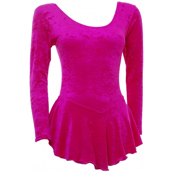 Cerise Crushed Velvet Long Sleeves Skating Dress (S115b)