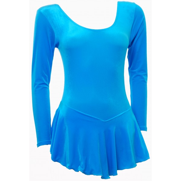 Turquoise Smooth Velvet Long Sleeves Skating Dress (S115c)